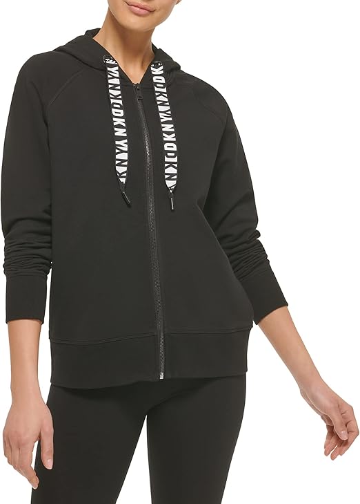 DKNY Women's Logo Drawstring Zip Up Hoodie, Activewear Sweatshirt