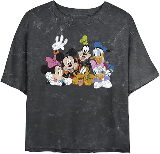 Disney Characters Mickey Group Women's Mineral Wash Short Sleeve Crop Tee