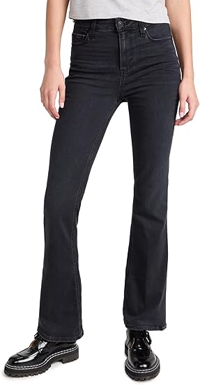 PAIGE Women's High Rise Laurel Canyon Flare 32 Inseam in Black Willow