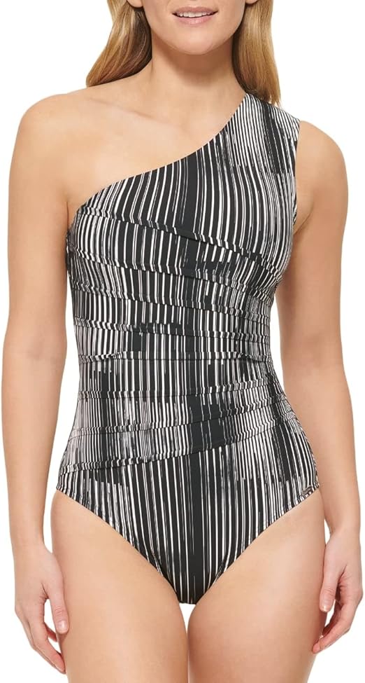 Calvin Klein Standard Shoulder Strap Starburst Pleating Removable Soft Cups One Piece Swimsuit