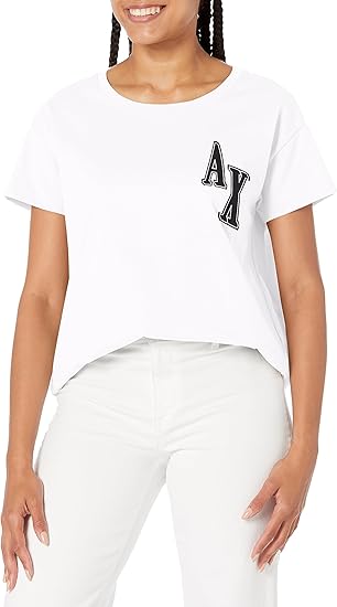 Armani Exchange Women's Collegiate Capsule Crew Neck Logo Patch Boyfriend Fit Tee