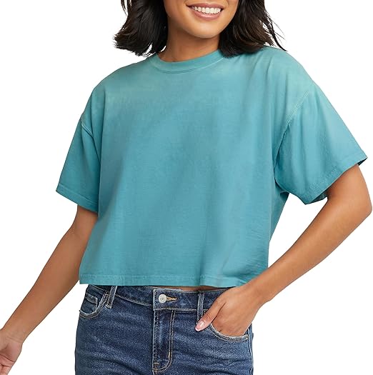 Hanes Womens Originals Cropped T-Shirt, 100% Cotton Tees For Women, Garment Washed