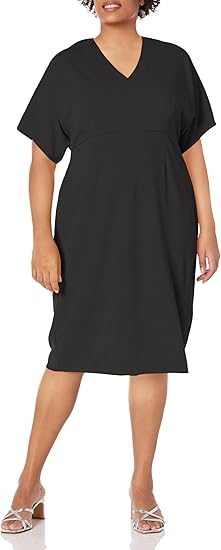 London Times Women's Chic V-Neck Dolman Sleeve Midi Sheath Polished Event Guest of Versatile