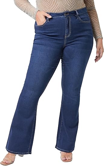 YMI Women's Plus Size Hyperdenim Super Stretchy Flare Jeans