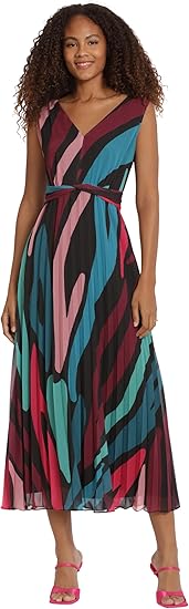 Donna Morgan Women's Sleeveless Pleated Skirt Maxi Dress