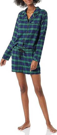 Amazon Essentials Women's Lightweight Woven Flannel Pajama Set with Shorts