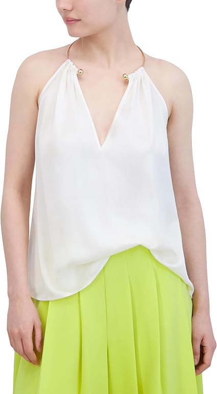 BCBGMAXAZRIA Women's Sleeveless Gold Necklace Halter Top