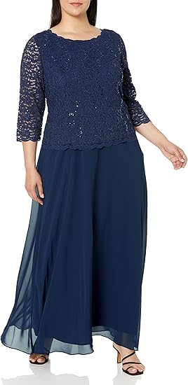 Alex Evenings Women's Plus Size Stretch Lace Bodice Mock One Piece Gown