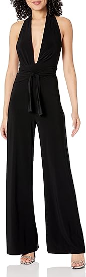 Norma Kamali womens Halter Wrap Straight Leg Jumpsuit