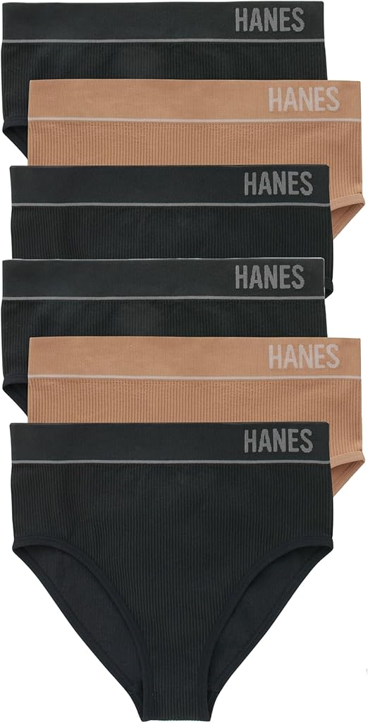 Hanes Womens Originals Hi-Leg Bikini Underwear, Seamless Rib Bikini, Assorted Colors, 6-Pack