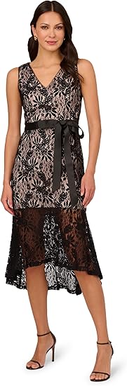 Adrianna Papell Women's Lace Midi Flounce Dress