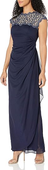 Alex Evenings Women's Long Cap Sleeve Side Ruched Gown (Petite and Regular Sizes)