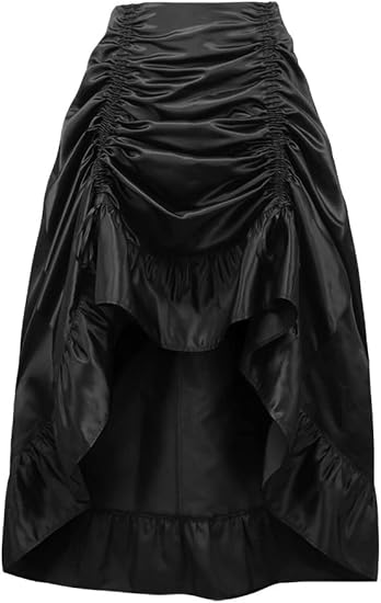 Daisy corsets Women's Black Satin Hi Low Ruched Ruffle Skirt