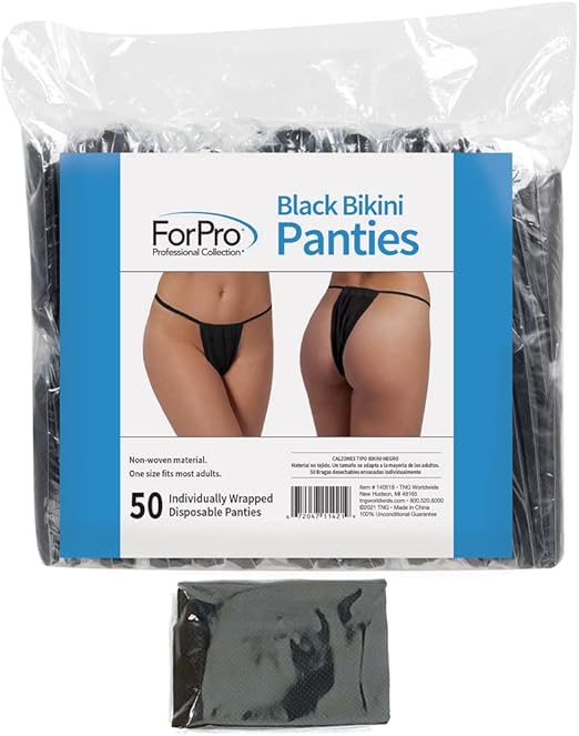 ForPro Professional Collection Disposable Bikini Panties, Non-Woven Underwear, Individually-Wrapped, One Size Fits Most, Black, 50-Count