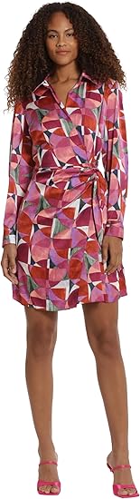 Donna Morgan Women's Collared Wrap Shirt Dress