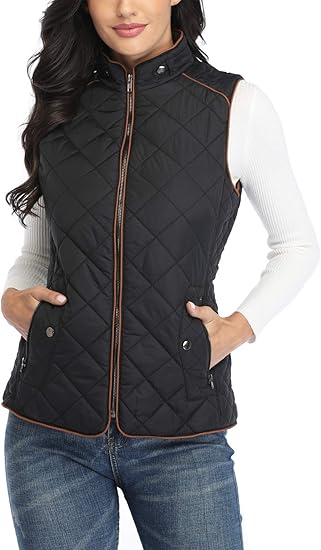 MISS MOLY Women Lightweight Quilted Padded Vest Stand Collar Zip Up Front Gilet Quilted