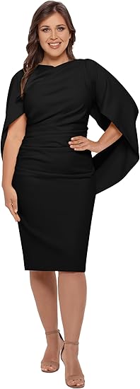 Betsy & Adam Women's Plus Size Cowl Neck Midi Scuba Crepe Dress