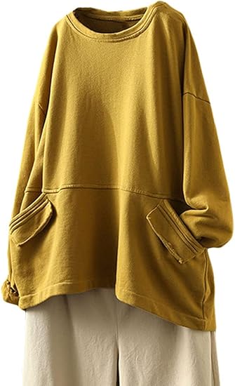 Minibee Women's Oversized Sweatshirt Crewneck Long Sleeve Cotton Pullover Tops with Pockets