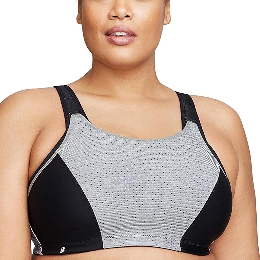 Full Figure Plus Size Custom Control Sports Bra Wirefree #1166 Black/Grey