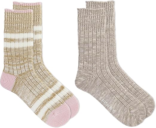 Sperry Women's Cozy Comfort Crew 2 Pair Pack-Wool Blend Duck Boot Socks