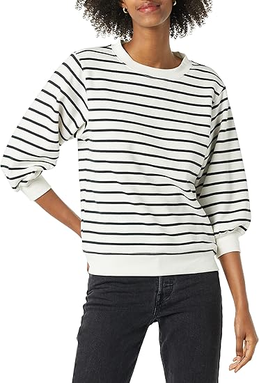 Amazon Essentials Women's French Terry Fleece Sleeve Detail Crewneck Sweatshirt