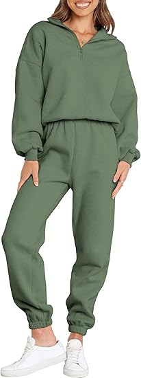 ANRABESS Women 2 Piece Outfits Sweatsuit Oversized Half Zip Sweatshirt Jogger Sweatpants Tracksuit Lounge Set 2024 Clothes