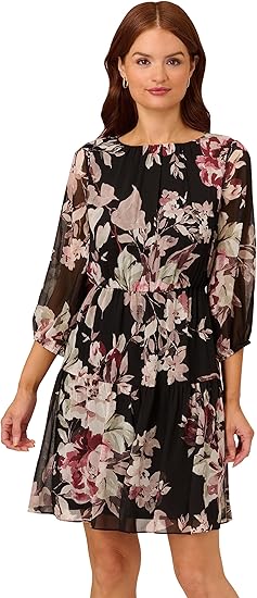 Adrianna Papell Women's Floral Chiffon Elastic Dress