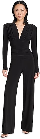 Norma Kamali Women's V Neck Shirred Waist Jumpsuit