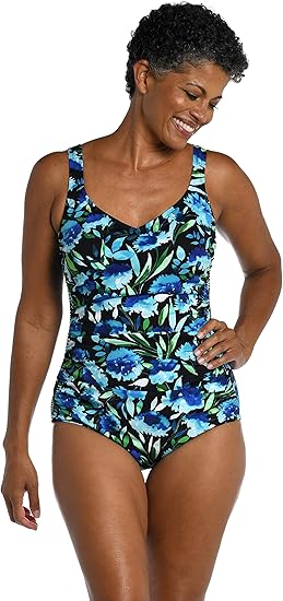 Maxine Of Hollywood Women's Side Shirred Girl Leg One Piece Swimsuit