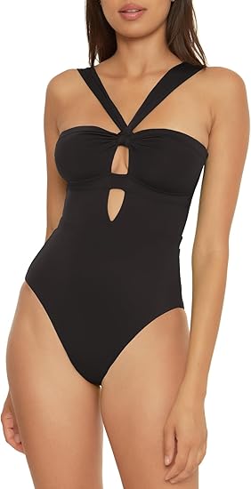 BECCA Women's Standard Color Code Convertible Bandeau One Piece Swimsuit, Asymmetrical Straps, Bathing Suits