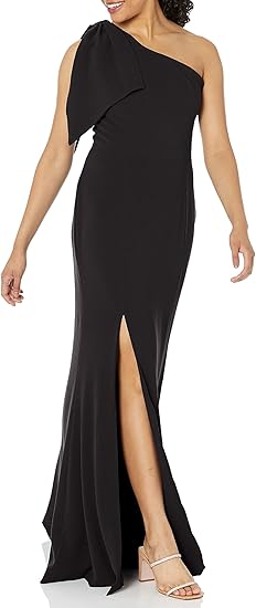 Dress the Population Women's Georgina One Shoulder Bow Detail Trumpet Gown Long Dress