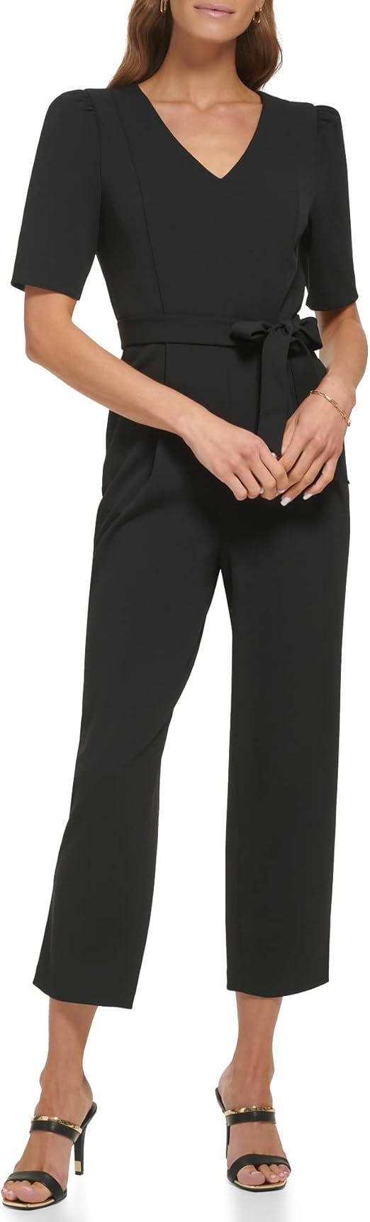 DKNY Womens Cropped Scuba Crepe Jumpsuit