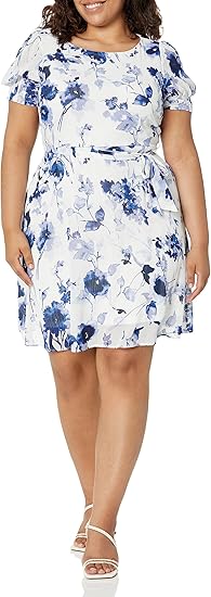 DKNY Women's Short Puff Sleeve Tie Waist