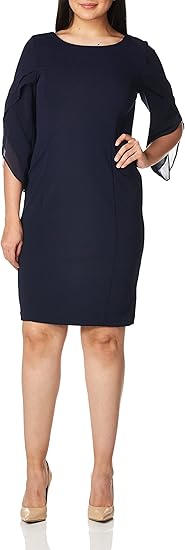 DKNY Women's Sheath with 3/4 Chiffon Sleeve Dress