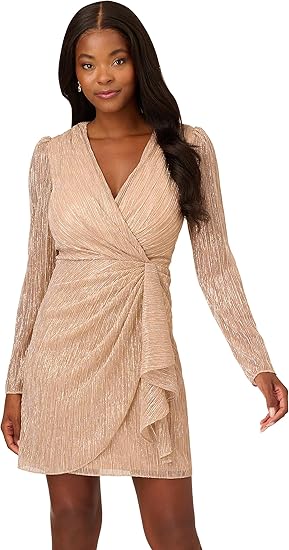 Adrianna Papell Women's Metallic Mesh Draped Dress