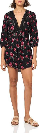 Angie Women's Lace V-Neck Floral Print Top