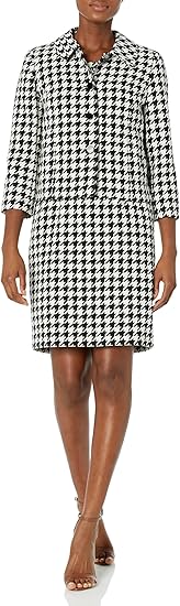 Women's 3 Button Peter Pan Collar Houndstooth Jacket/Sheath Dress Suit