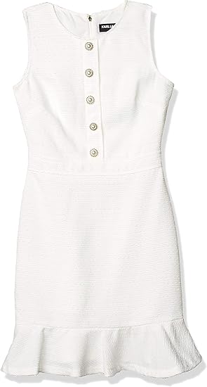 Karl Lagerfeld Paris Women's Tweed Shift Dress with Pockets, Soft White, 12