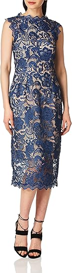 Dress the Population Women's Claudette Lace Sheath Midi Dress