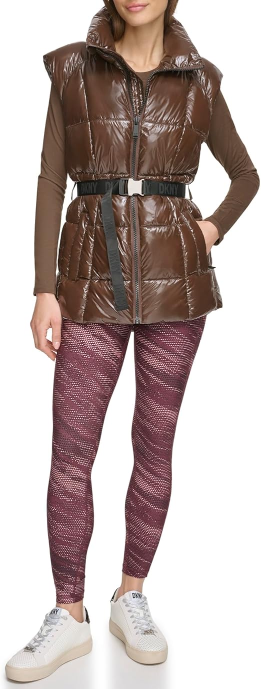 DKNY Women's Performance Puffer Vest Belted Wet Sire