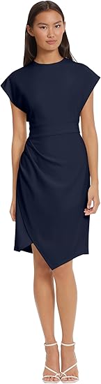 Donna Morgan Women's Sleek Faux Wrap Dress with Asymmetric Skirt Office Workwear Event Guest of