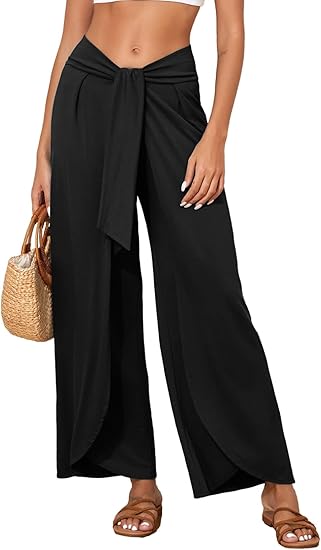 Herseas Womens Beach Pants Split Wide Leg Beach Cover Up Pants Palazzo Flowy Casual Lounge Pants