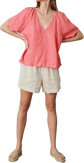 VELVET BY GRAHAM & SPENCER Women's Callin Puff Sleeve Woven Linen Top, Basil