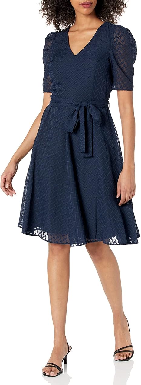 Tommy Hilfiger Women's Puff Sleeve V-neck Midi Dress