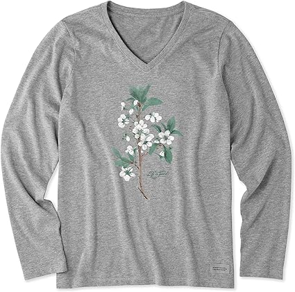 Life is Good Women's Crusher T, Long Sleeve Cotton Graphic Tee Shirt, Antique Plum Blossom Painting