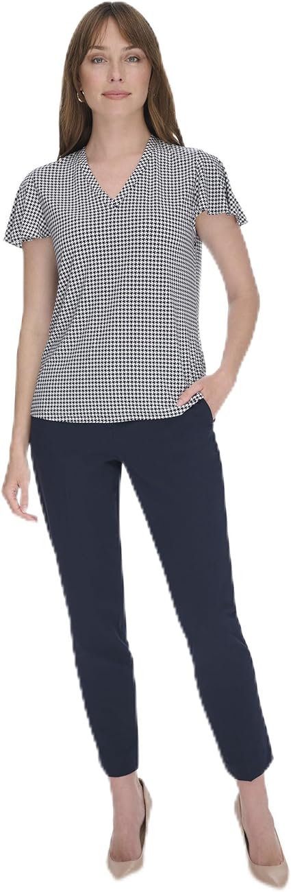 Tommy Hilfiger Women's Short Sleeve Knit Houndstooth Top