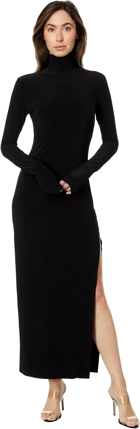 Norma Kamali Women's Long Sleeve Turtleneck Side Slit Gown