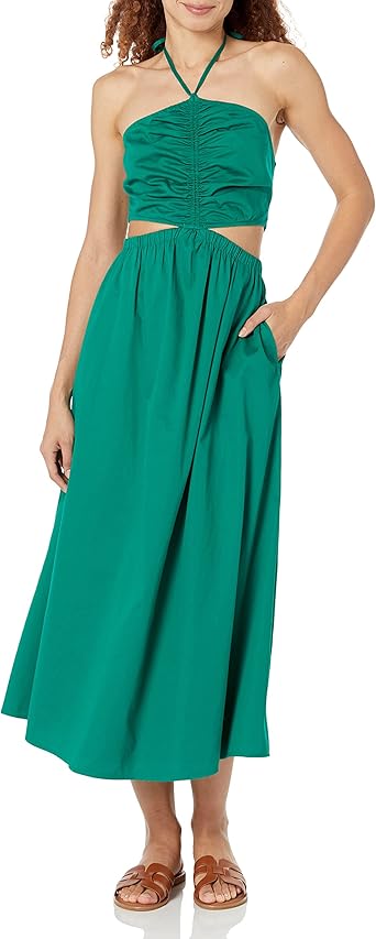 The Drop Women's Brinda Cotton Cutout Halter Maxi Dress, Ultramarine Green, XS