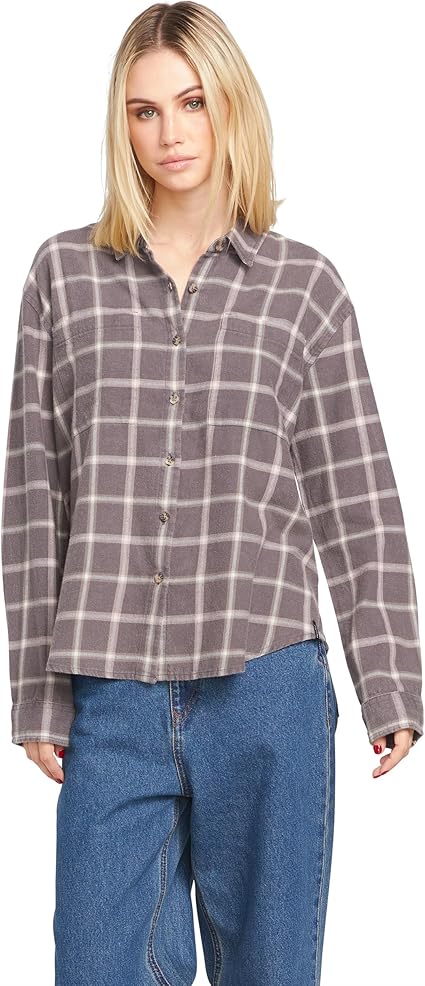 Volcom Women's Plaid to Meet U Long Sleeve Flannel Shirt