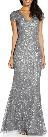 Adrianna Papell Women's Beaded Mermaid Gown Grey